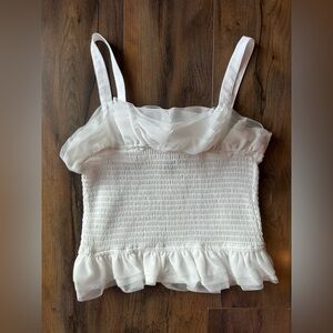 Steve Madden White Smocked Tulle Ruffle Crop Top Strapless Cottagecore